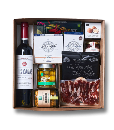 Caja de regalo con vino y jamón