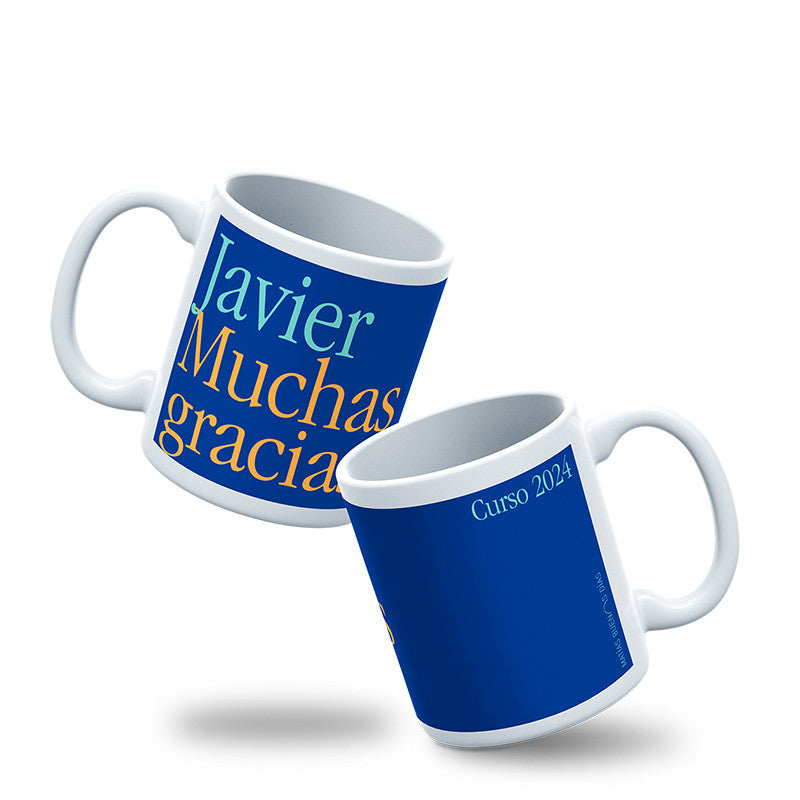 Taza Nombre + Muchas Gracias Azul